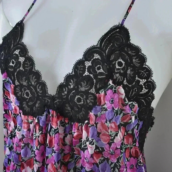 Vintage Vanity Fair Slip Dress Nightgown Floral Pink  Purple Lace Teddy Medium - Picture 3 of 13